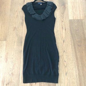 Lanvin Black Sweater-knit Dress with Silk Collar